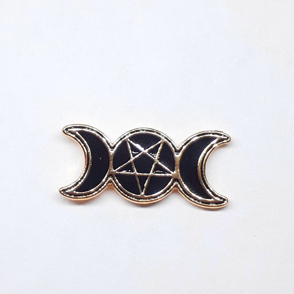 Triple moon pentacle enamel pin